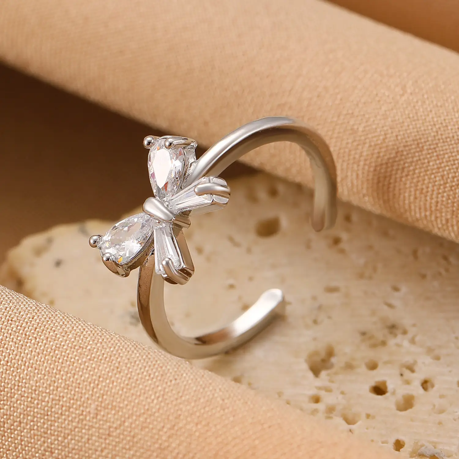 Bow Design Open Finger Ring for Women Silver - Image 60