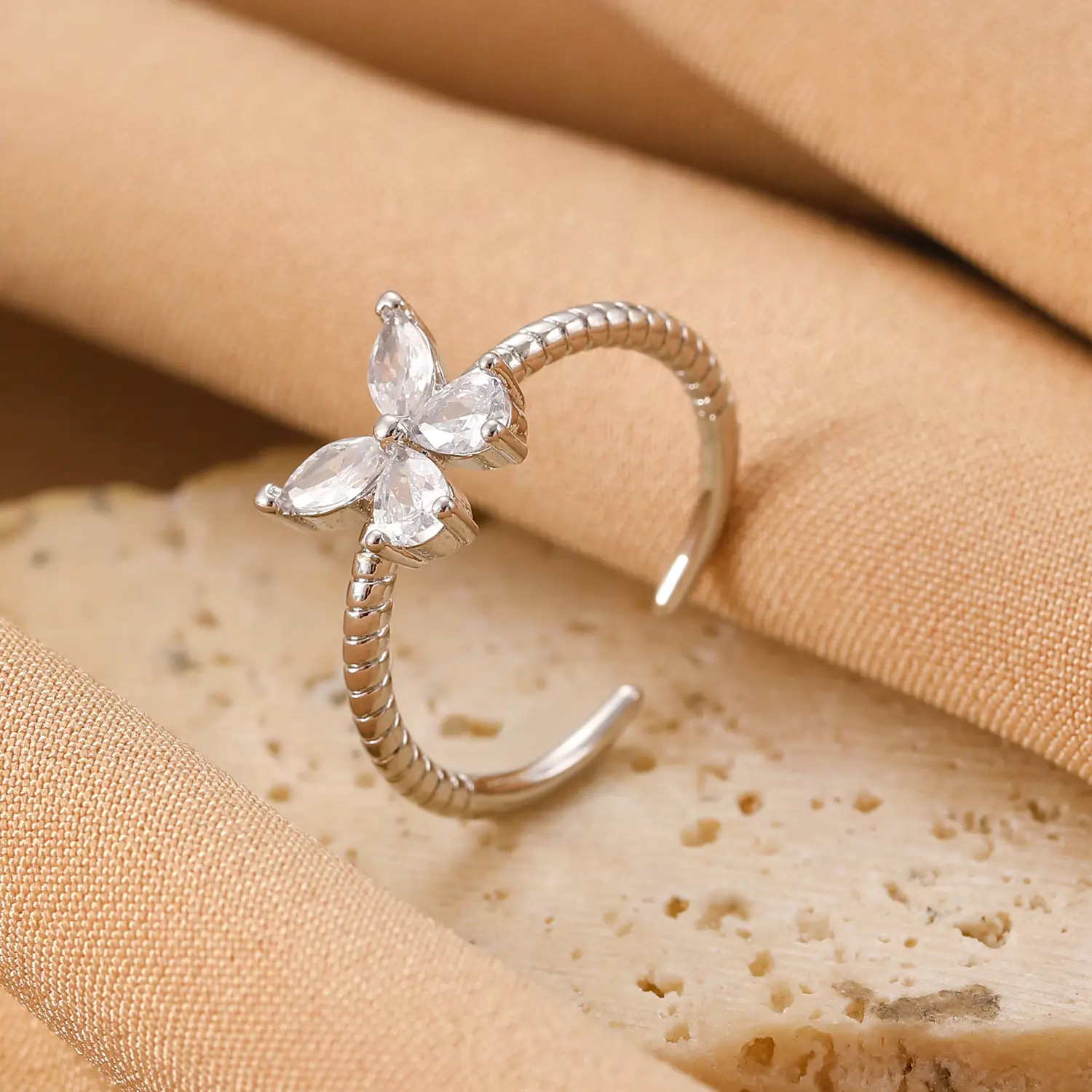 Bow Design Open Finger Ring for Women Silver - Image 62