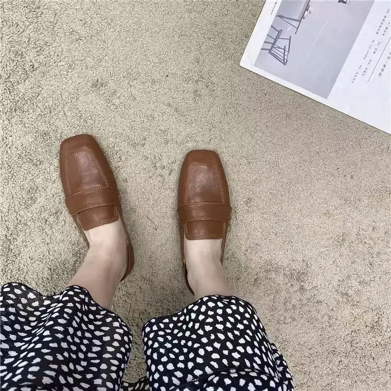 Square Toe Shoes Women's French Style Retro Gentle Flat Casual Single-layer Shoes Soft Leather Soft Sole Slip-on Lefu Shoes - Image 5