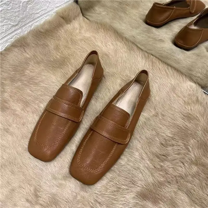 Square Toe Shoes Women's French Style Retro Gentle Flat Casual Single-layer Shoes Soft Leather Soft Sole Slip-on Lefu Shoes - Image 6