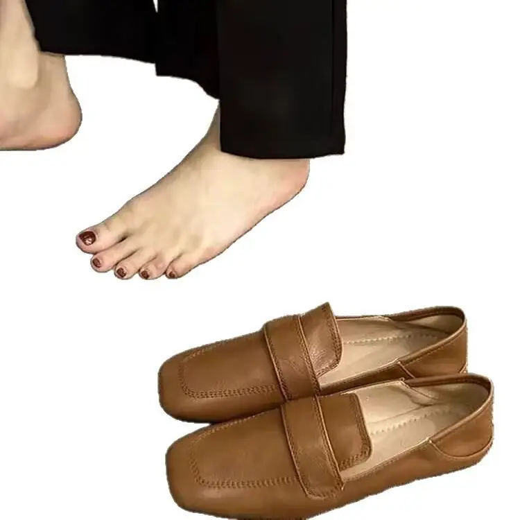 Square Toe Shoes Women's French Style Retro Gentle Flat Casual Single-layer Shoes Soft Leather Soft Sole Slip-on Lefu Shoes - Image 7