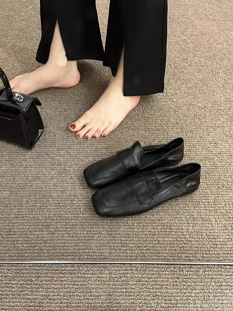 Square Toe Shoes Women's French Style Retro Gentle Flat Casual Single-layer Shoes Soft Leather Soft Sole Slip-on Lefu Shoes — feature 4