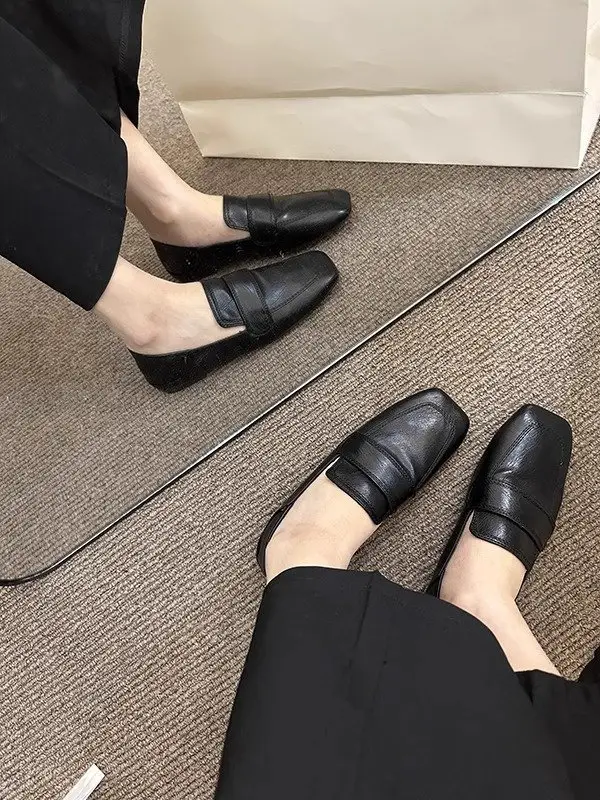 Square Toe Shoes Women's French Style Retro Gentle Flat Casual Single-layer Shoes Soft Leather Soft Sole Slip-on Lefu Shoes — feature 8