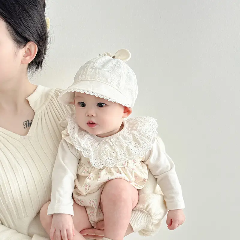 Baby's White Beanie Sunshade Cap for Girls - Image 3