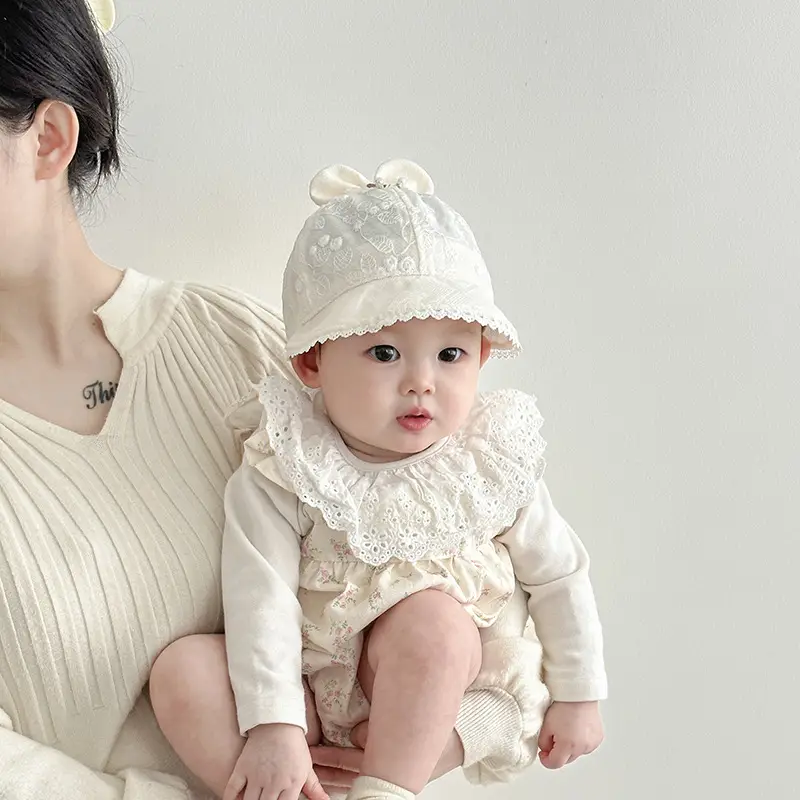 Baby's White Beanie Sunshade Cap for Girls - Image 4