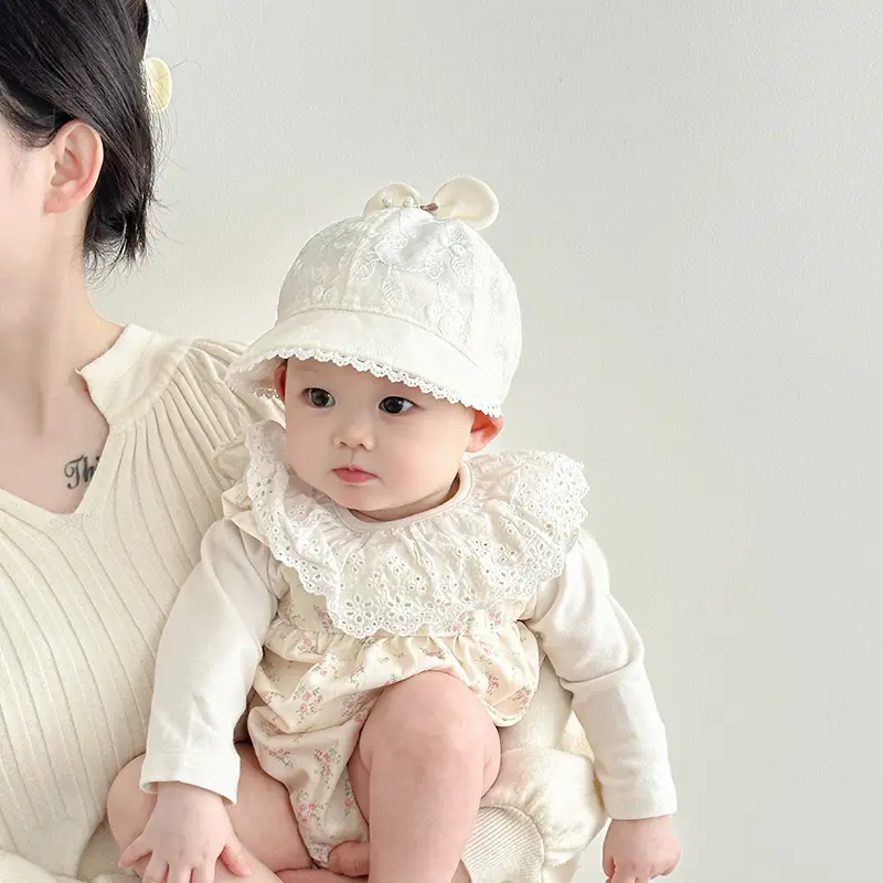Baby's White Beanie Sunshade Cap for Girls - Image 5