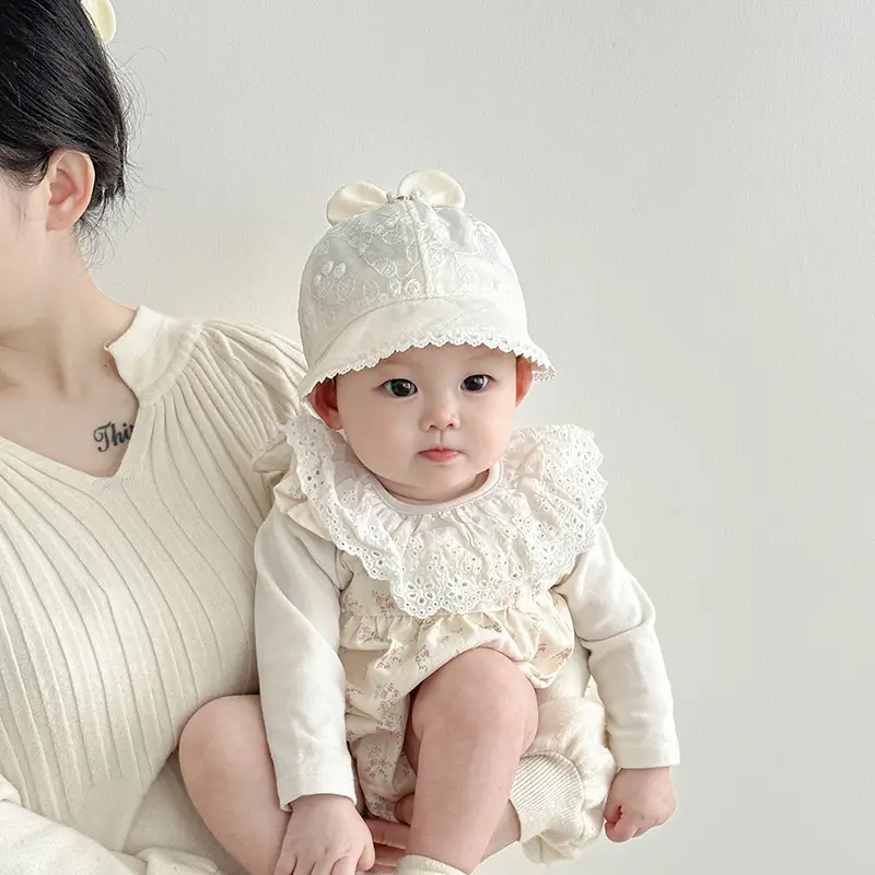 Baby's White Beanie Sunshade Cap for Girls - Image 6