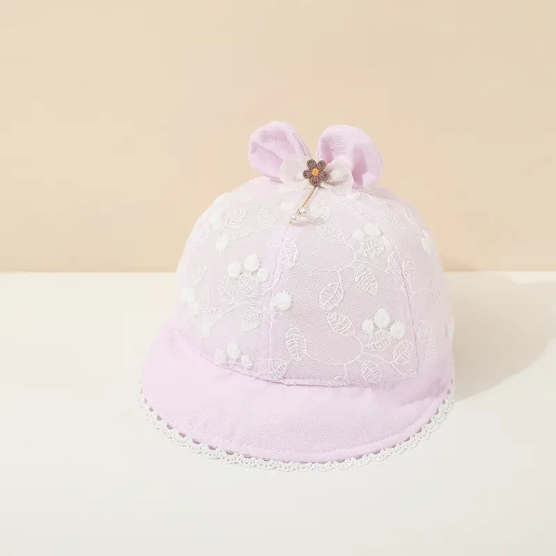 Baby's White Beanie Sunshade Cap for Girls - Image 2