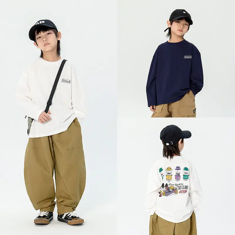 Kids Korean Print Long Sleeve T-Shirt Navy Blue - Image 3