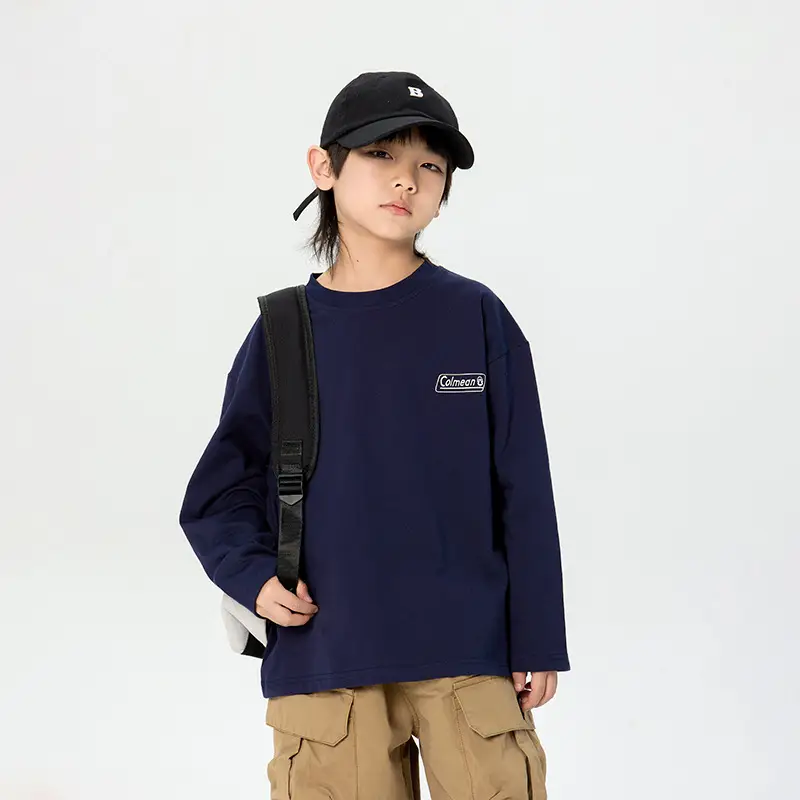 Kids Korean Print Long Sleeve T-Shirt Navy Blue - Image 5