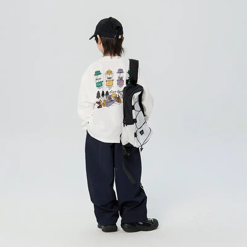 Kids Korean Print Long Sleeve T-Shirt Navy Blue - Image 6