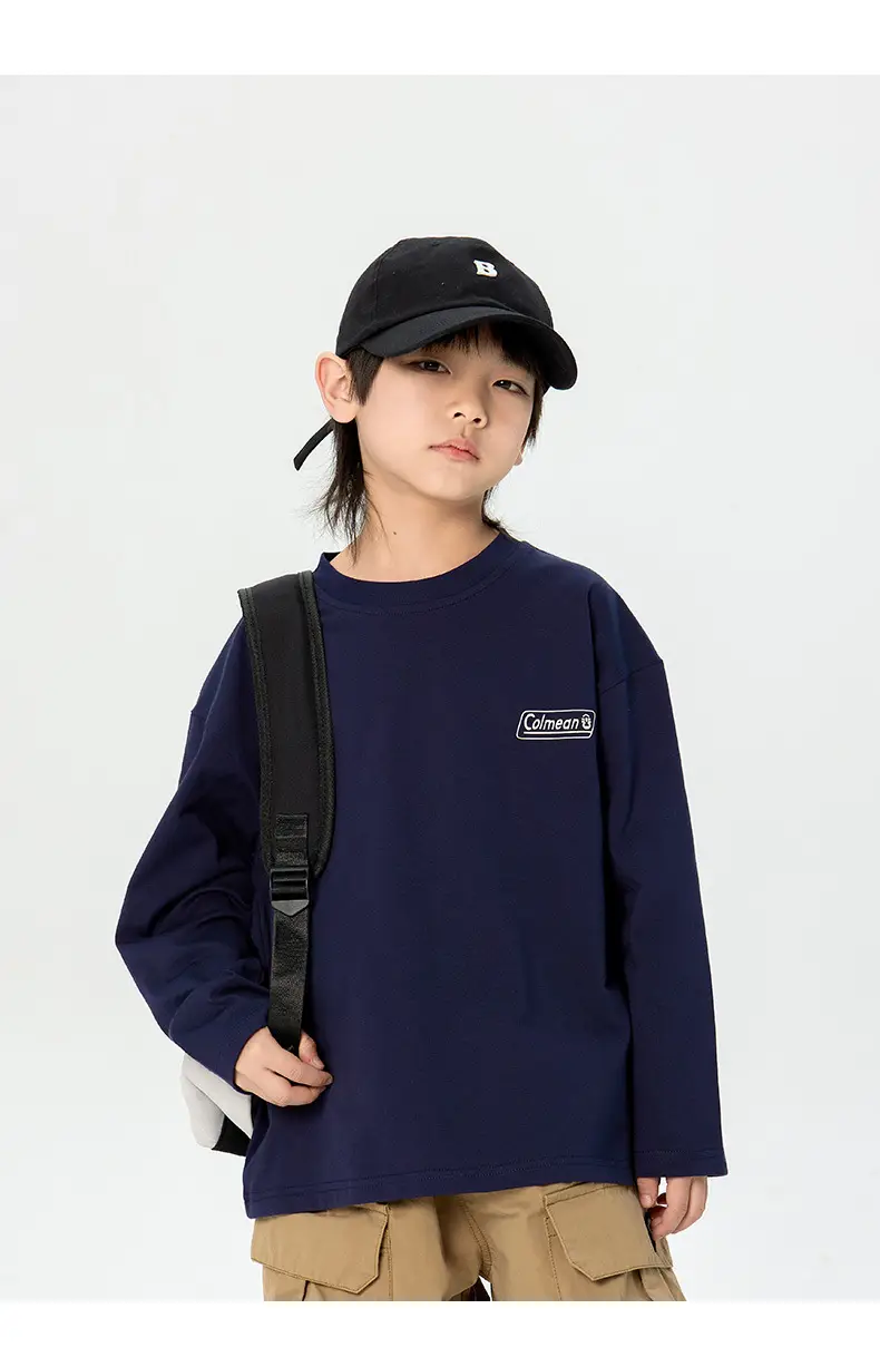 Kids Korean Print Long Sleeve T-Shirt Navy Blue — feature 18