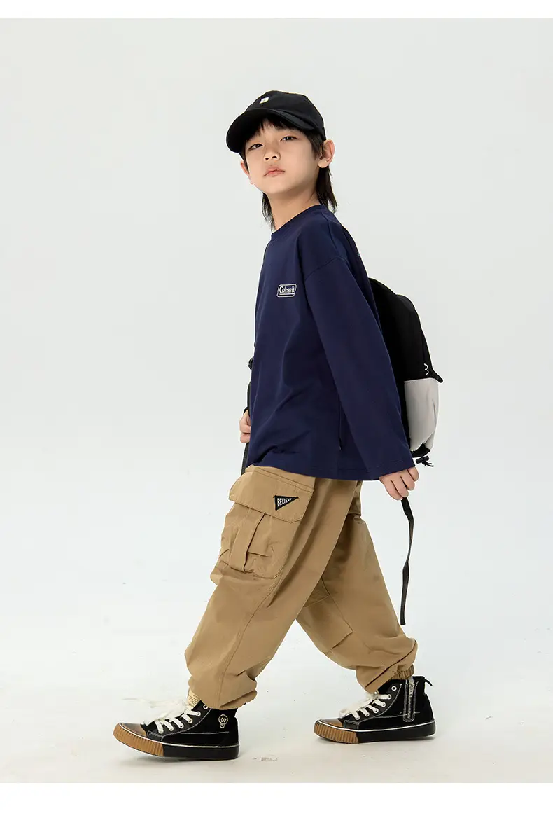 Kids Korean Print Long Sleeve T-Shirt Navy Blue — feature 19