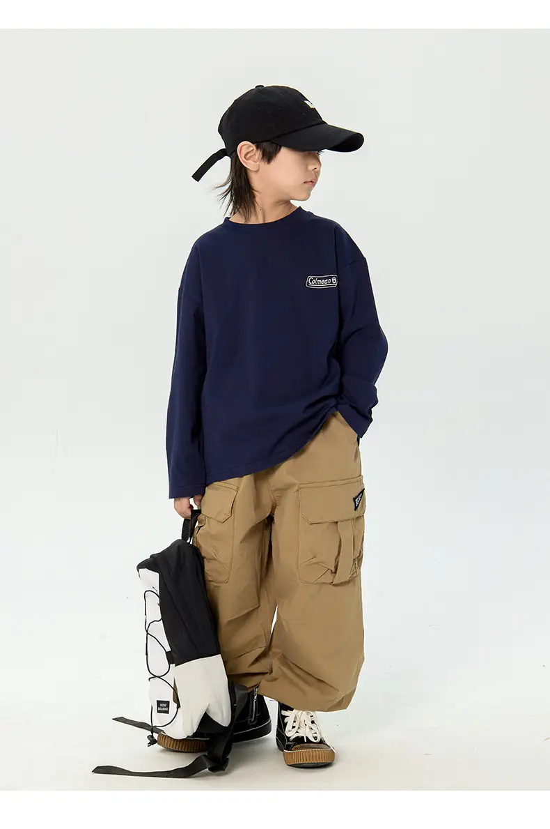 Kids Korean Print Long Sleeve T-Shirt Navy Blue — feature 20