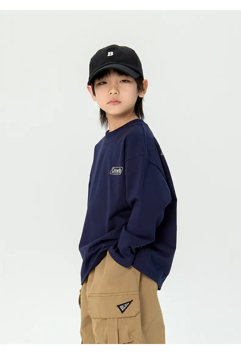 Kids Korean Print Long Sleeve T-Shirt Navy Blue — feature 21