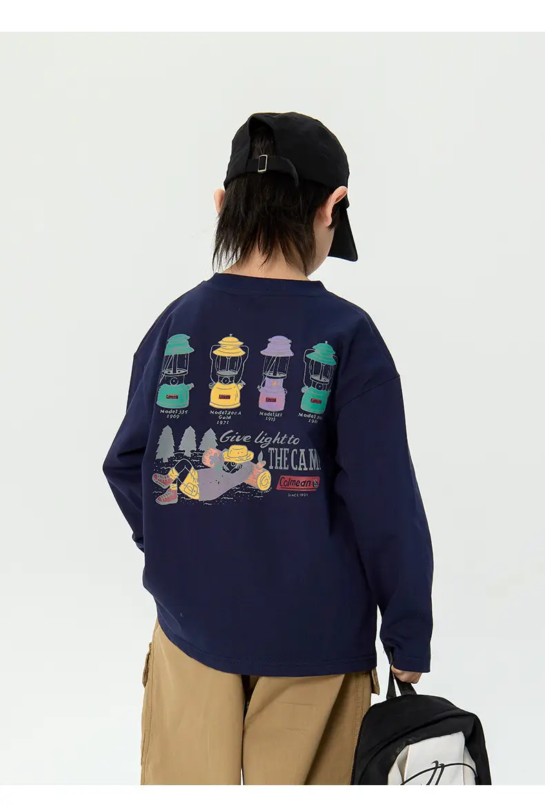 Kids Korean Print Long Sleeve T-Shirt Navy Blue — feature 22