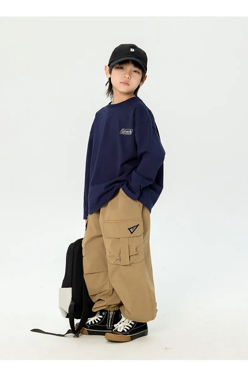 Kids Korean Print Long Sleeve T-Shirt Navy Blue — feature 23