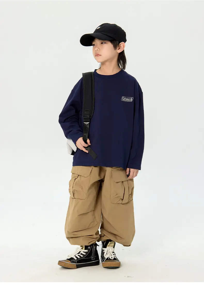 Kids Korean Print Long Sleeve T-Shirt Navy Blue — feature 24