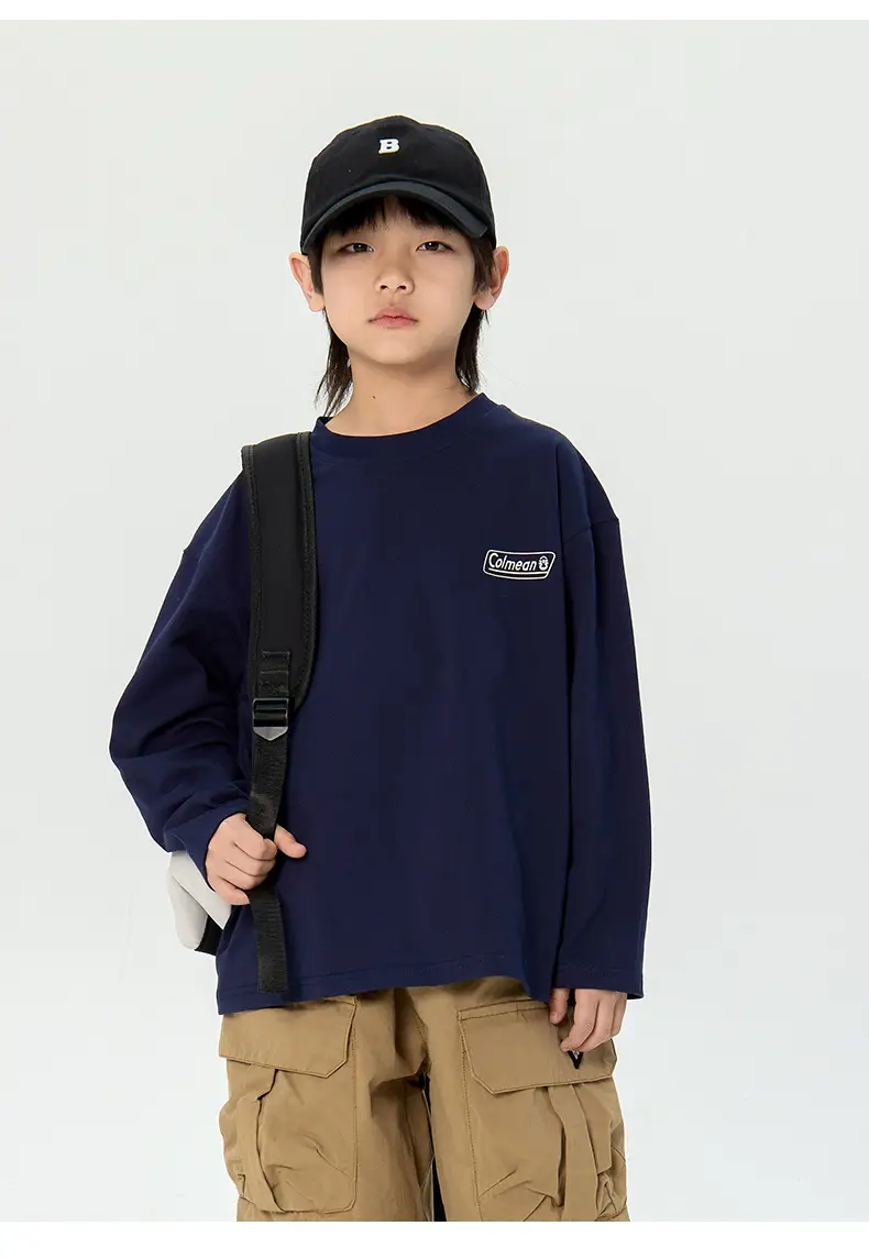 Kids Korean Print Long Sleeve T-Shirt Navy Blue — feature 25
