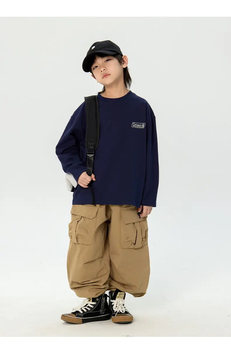 Kids Korean Print Long Sleeve T-Shirt Navy Blue — feature 26