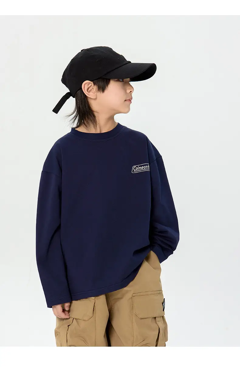 Kids Korean Print Long Sleeve T-Shirt Navy Blue — feature 27