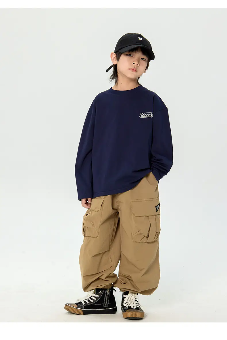Kids Korean Print Long Sleeve T-Shirt Navy Blue — feature 28