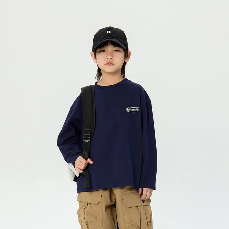 Kids Korean Print Long Sleeve T-Shirt Navy Blue - Image 2