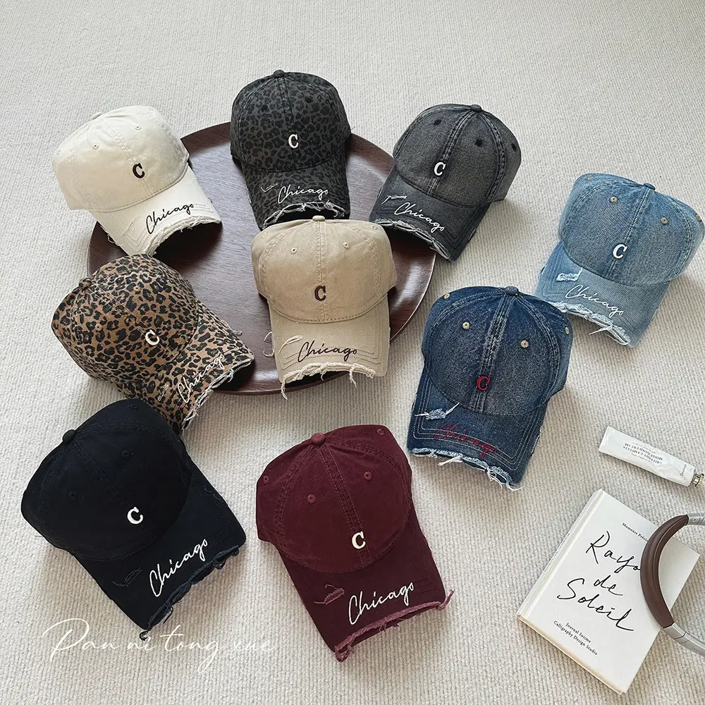 Chicago Distressed Denim Cap for Men Women - Image 10