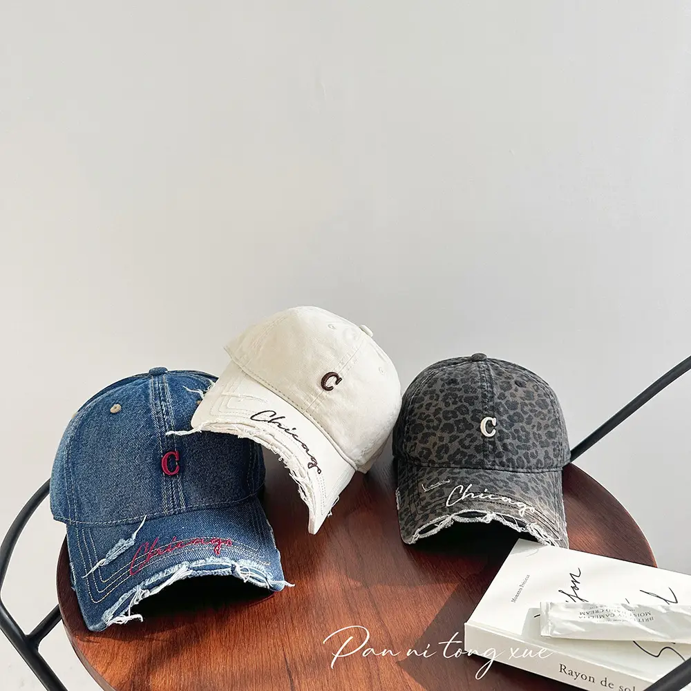 Chicago Distressed Denim Cap for Men Women - Image 11
