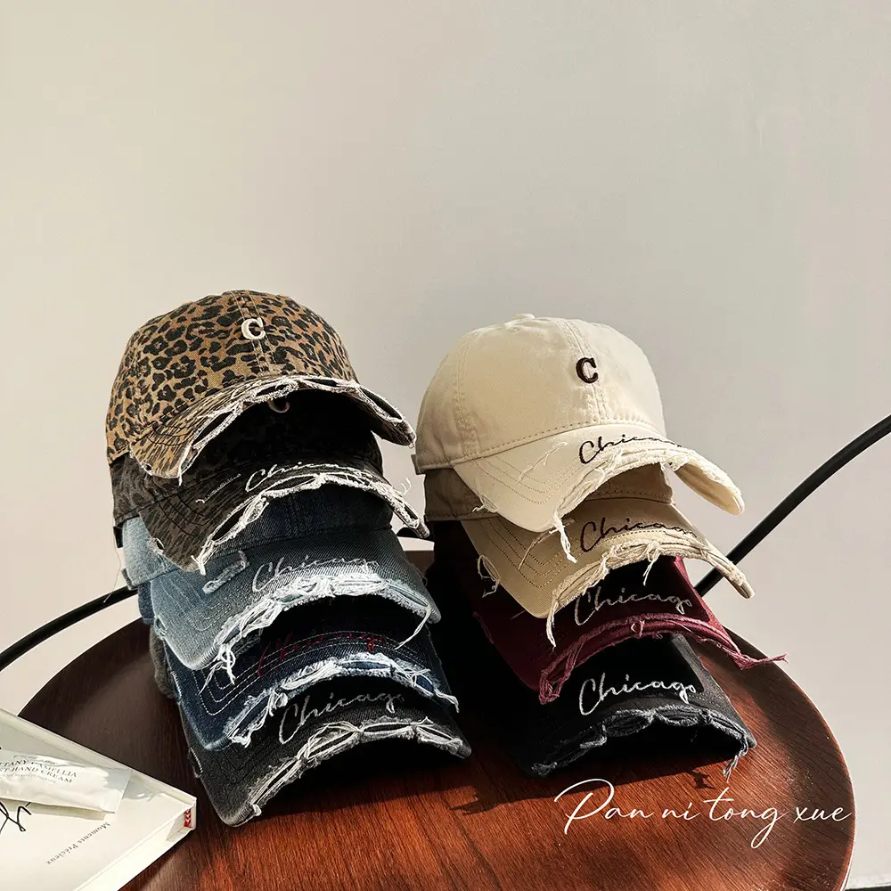 Chicago Distressed Denim Cap for Men Women - Image 12