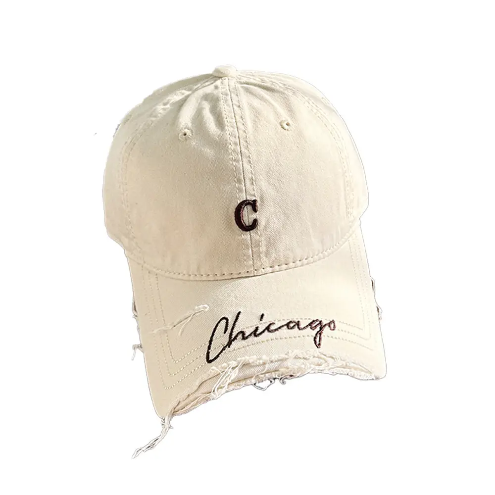 Chicago Distressed Denim Cap for Men Women - Image 14