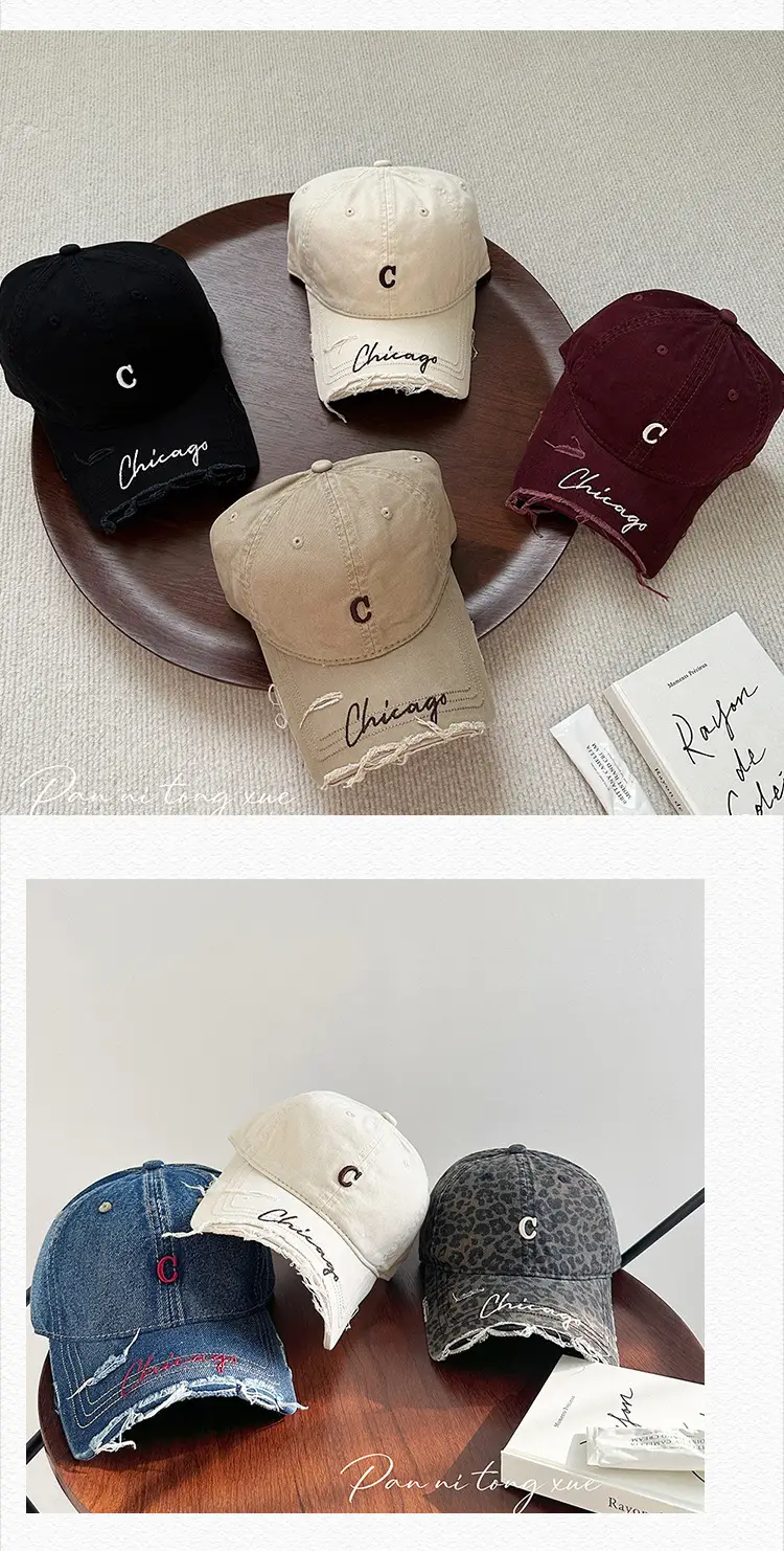 Chicago Distressed Denim Cap for Men Women — feature 5