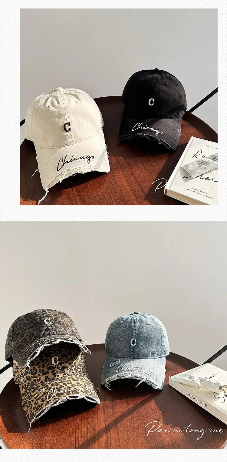 Chicago Distressed Denim Cap for Men Women — feature 6