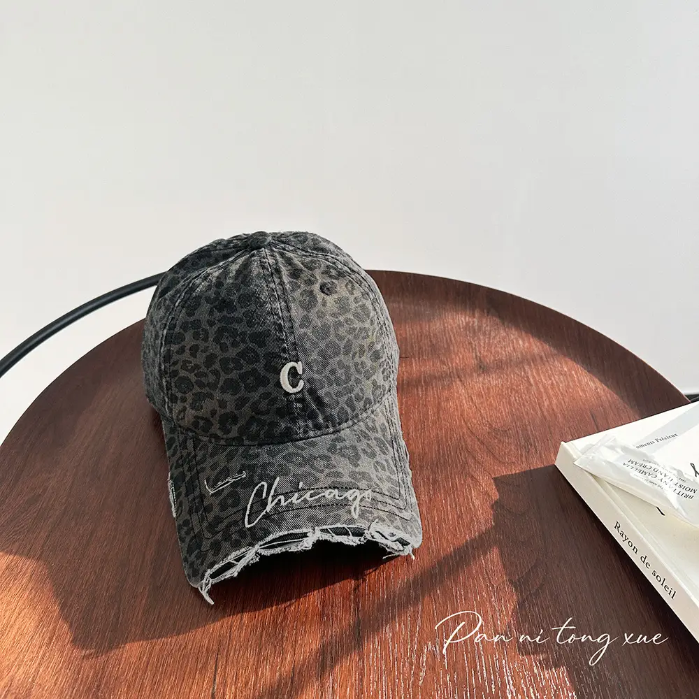 Chicago Distressed Denim Cap for Men Women - Image 2