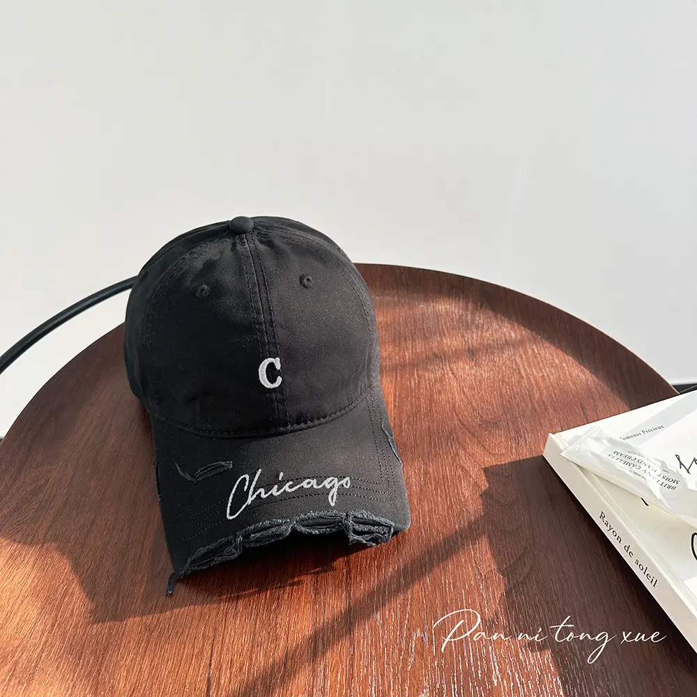Chicago Distressed Denim Cap for Men Women - Image 3