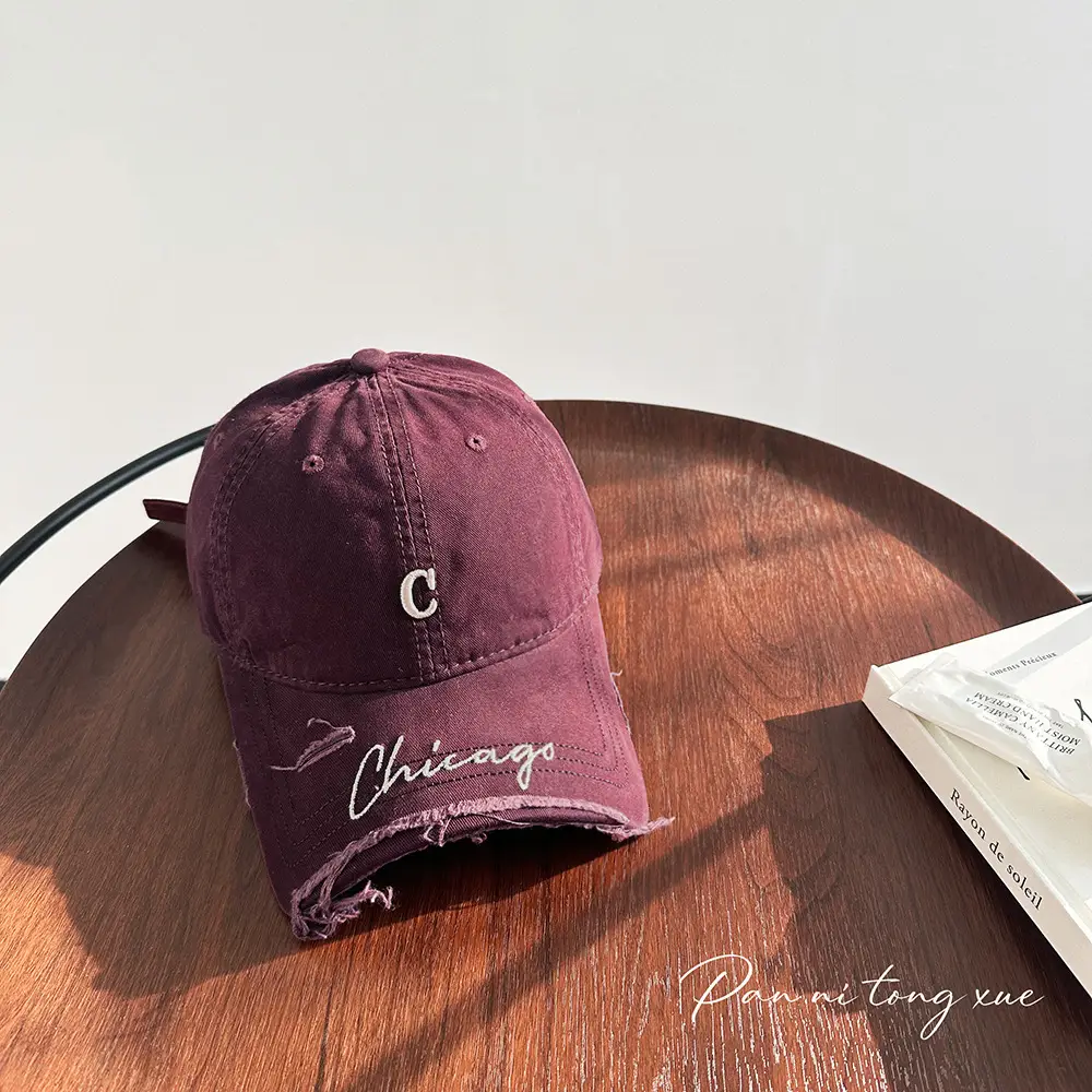 Chicago Distressed Denim Cap for Men Women - Image 4