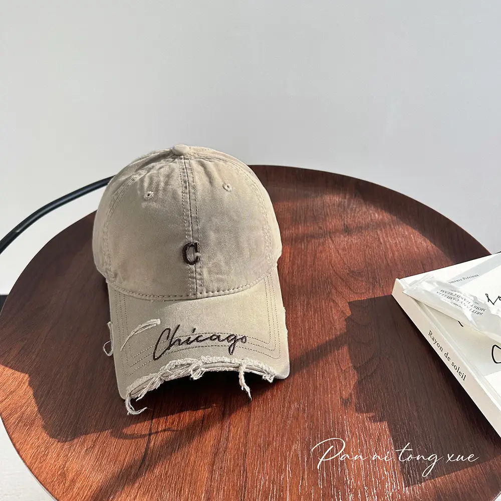 Chicago Distressed Denim Cap for Men Women - Image 5