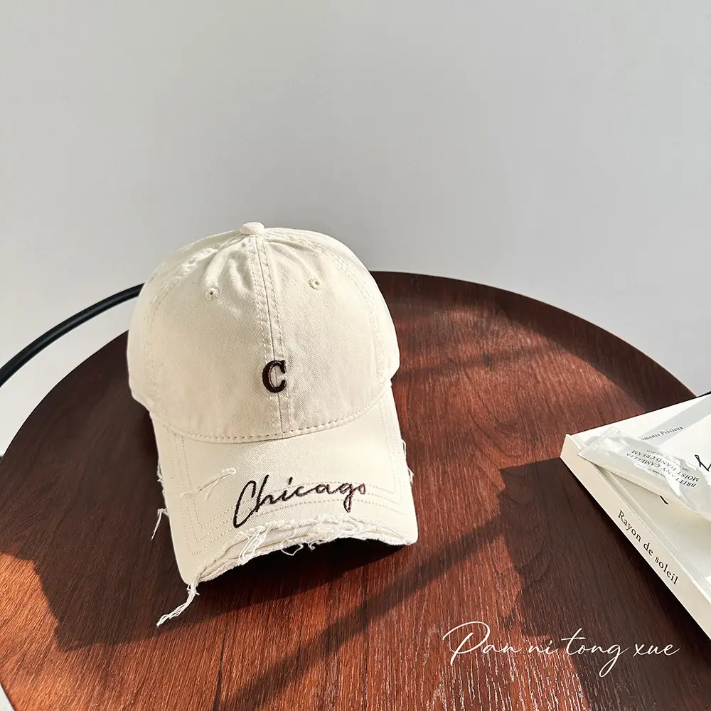 Chicago Distressed Denim Cap for Men Women - Image 6