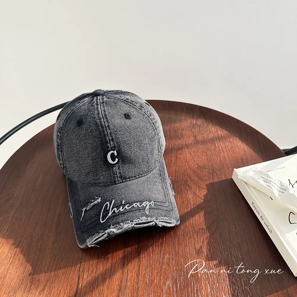 Chicago Distressed Denim Cap for Men Women - Image 7