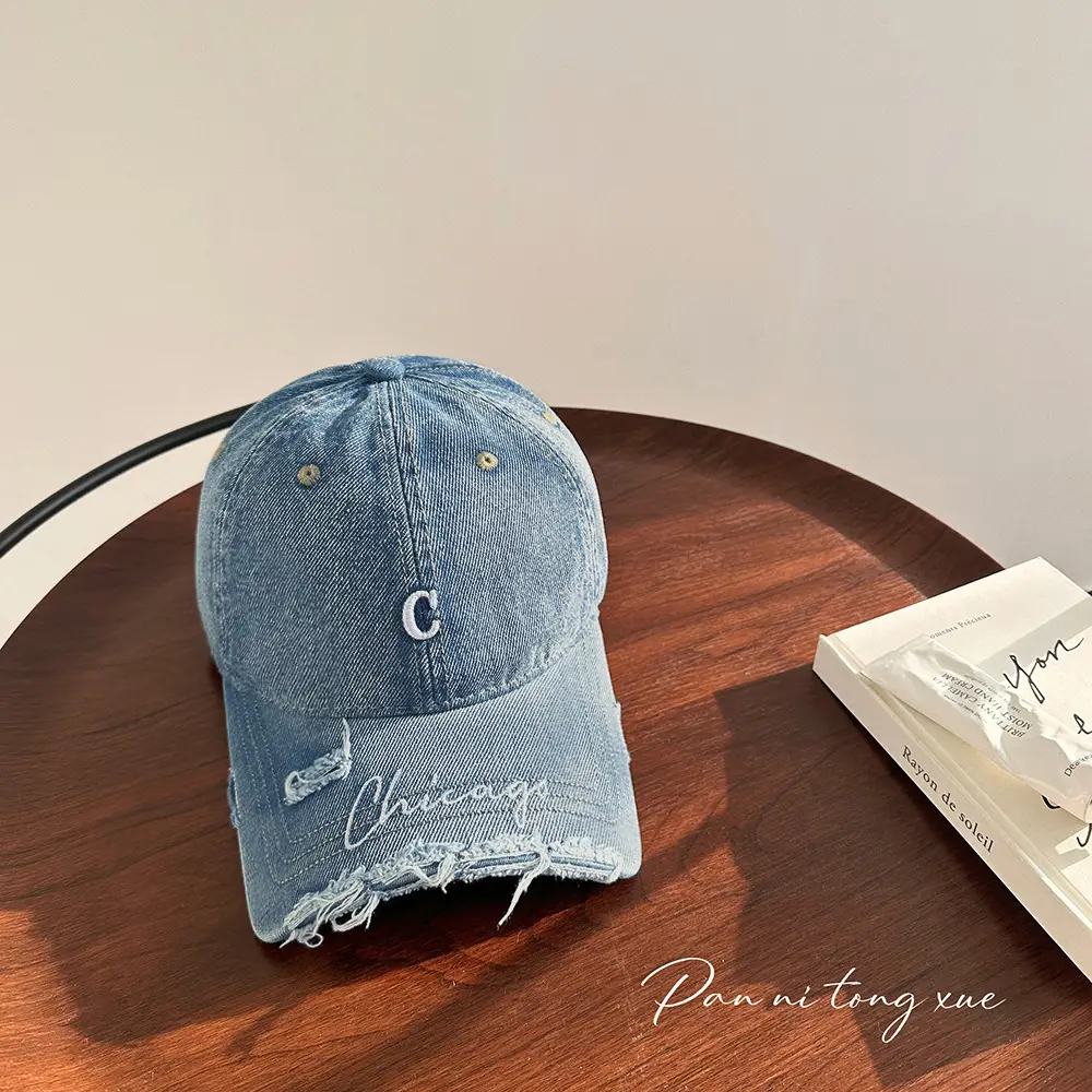 Chicago Distressed Denim Cap for Men Women - Image 8