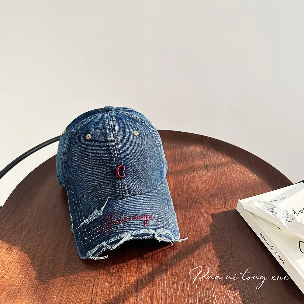 Chicago Distressed Denim Cap for Men Women - Image 9