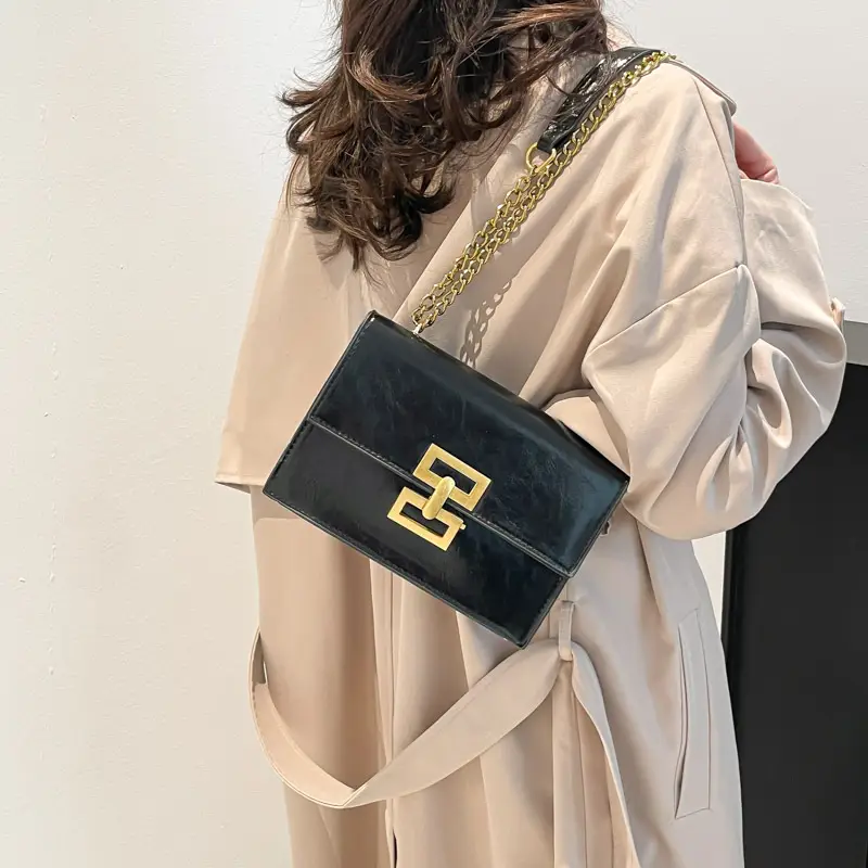 Red Chain Shoulder Bag with Lock Buckle Design - Image 6