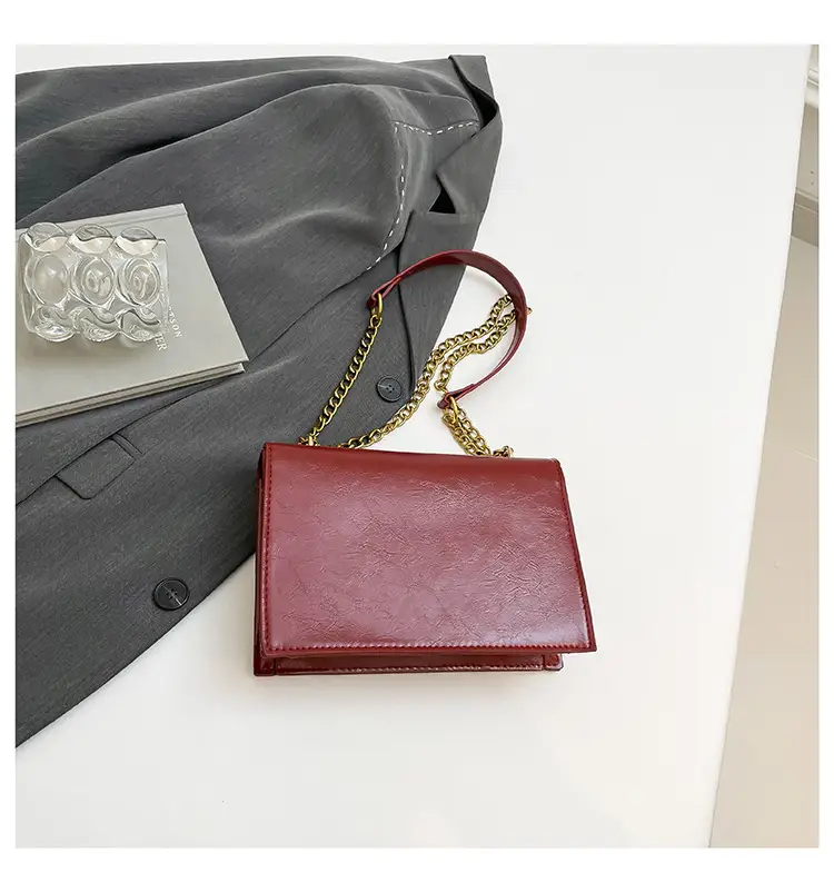 Red Chain Shoulder Bag with Lock Buckle Design — feature 31