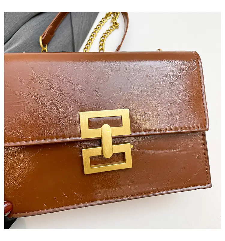 Red Chain Shoulder Bag with Lock Buckle Design — feature 34