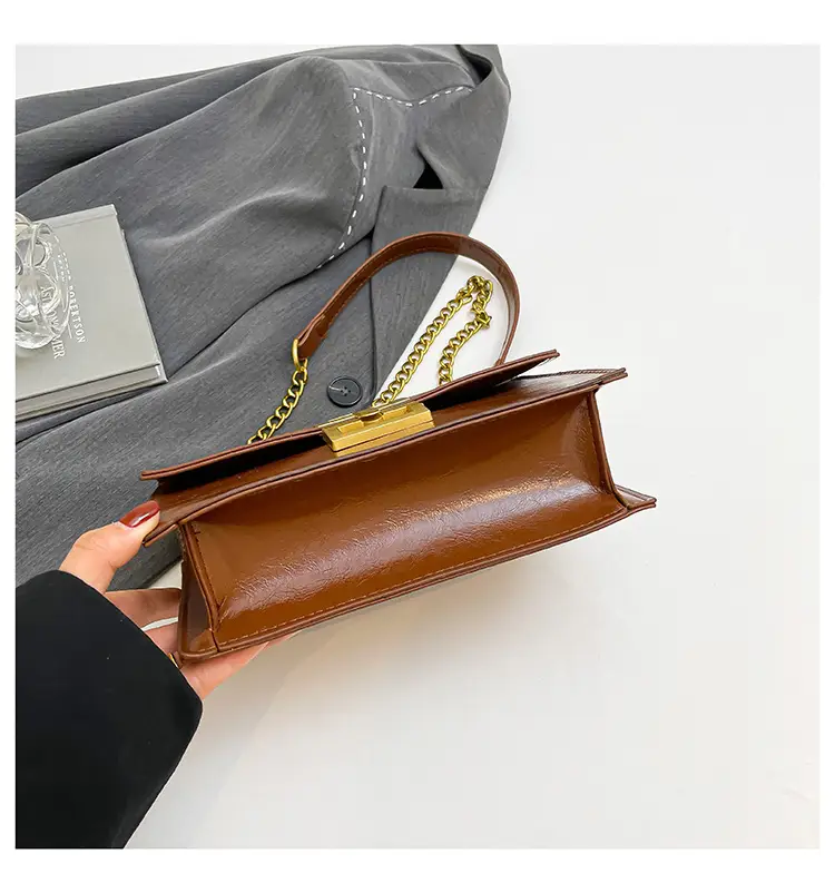 Red Chain Shoulder Bag with Lock Buckle Design — feature 36