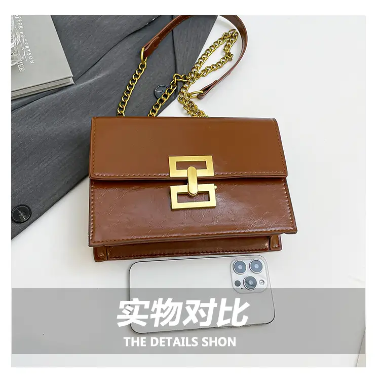 Red Chain Shoulder Bag with Lock Buckle Design — feature 7