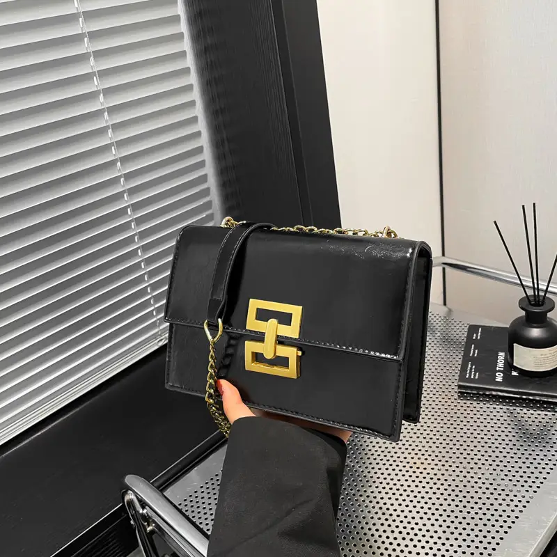 Red Chain Shoulder Bag with Lock Buckle Design - Image 2