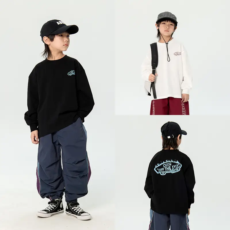Kids Korean Print Long Sleeve T-Shirt Black Medium - Image 3