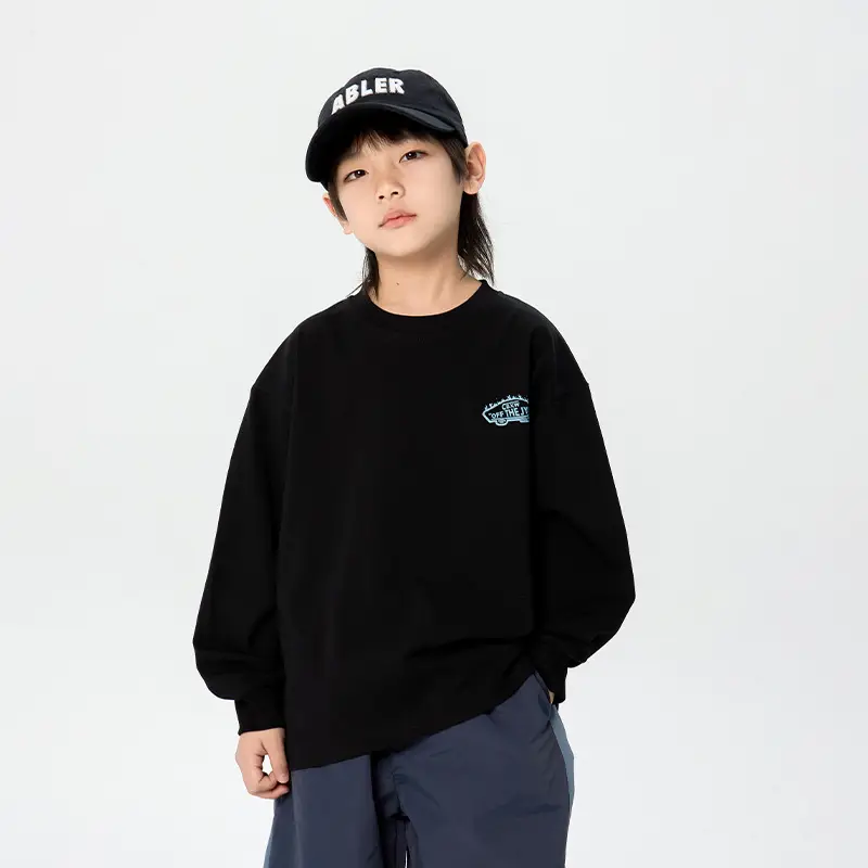 Kids Korean Print Long Sleeve T-Shirt Black Medium - Image 5