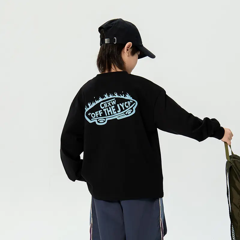 Kids Korean Print Long Sleeve T-Shirt Black Medium - Image 6